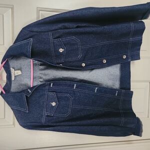Dark Blue Denim Jacket with Pink Accents